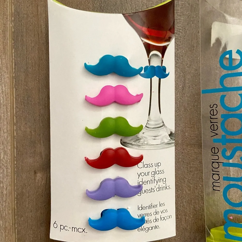 Joie 6pc Mustache Wine Charms in Multicolor